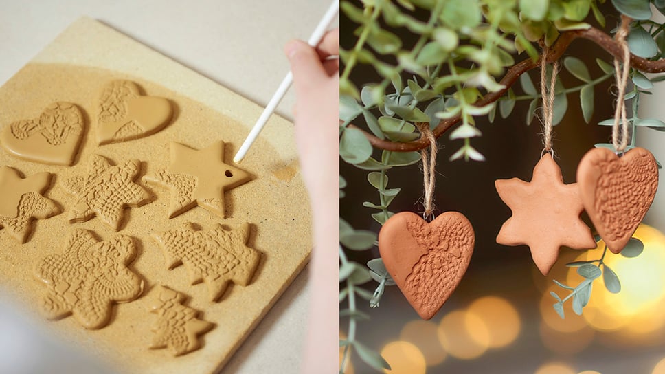 Valmiit koristeet ripustettuna