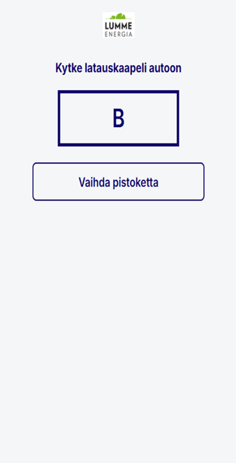 Sovellusänkymä: Kytke latauskaapeli autoon.